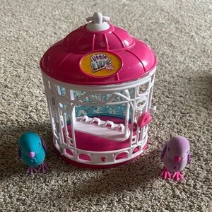 Little Live Pets Bird Cage and two birds
